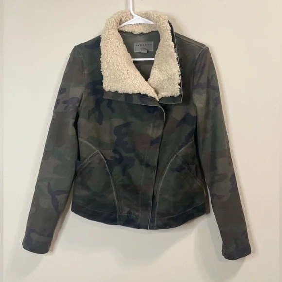 Anthropologie Marrakech Camo Sherpa Collar Moto Jacket - Picture 4 of 11